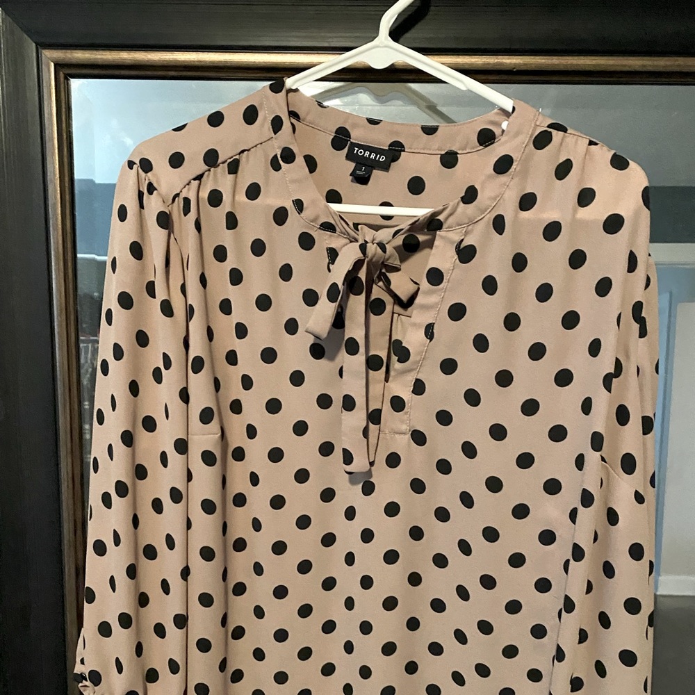 Torrid blouse blush with black polka dots!!